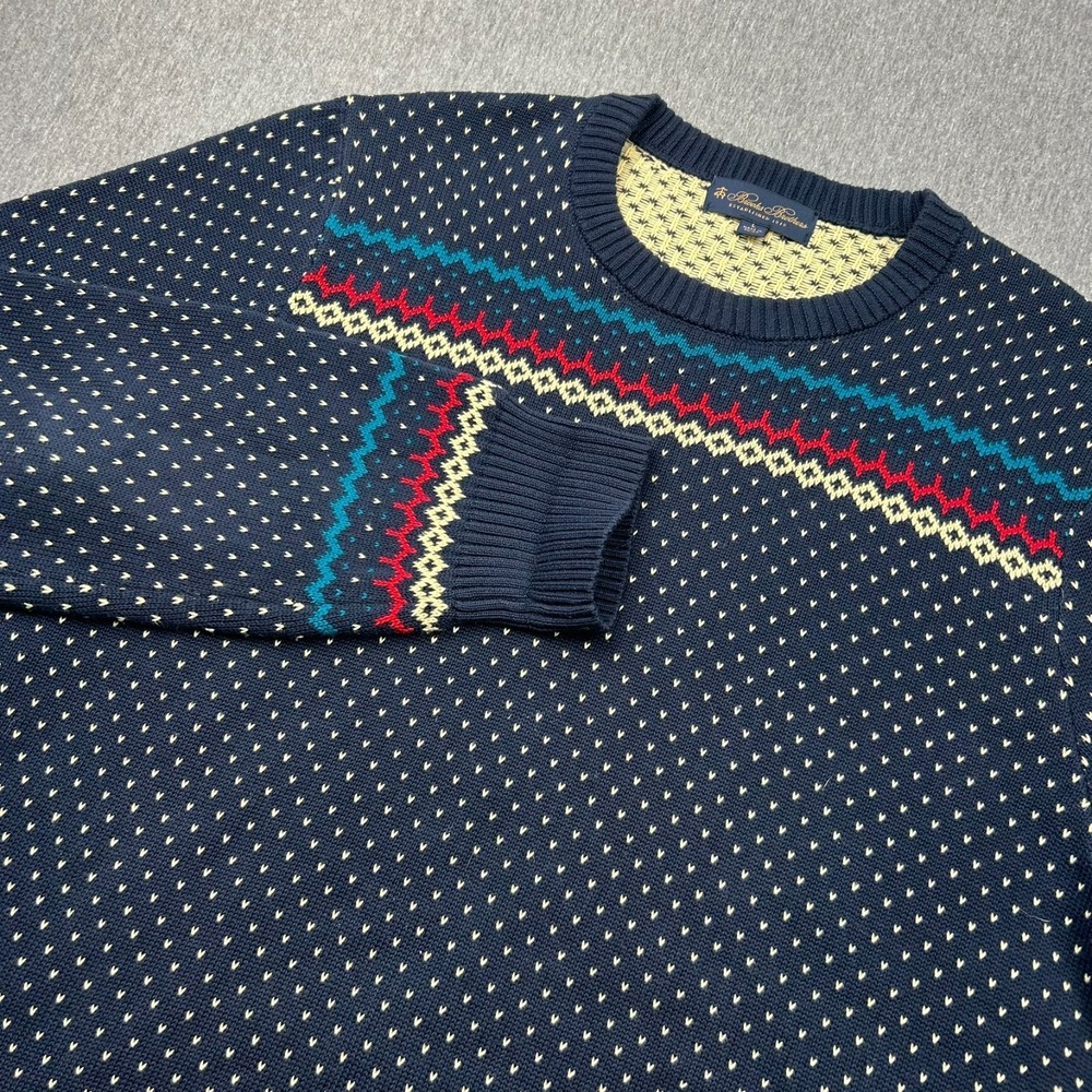 Brooks Brothers Cotton Sweater Mens Large Blue Tight Knit Pattern Classic